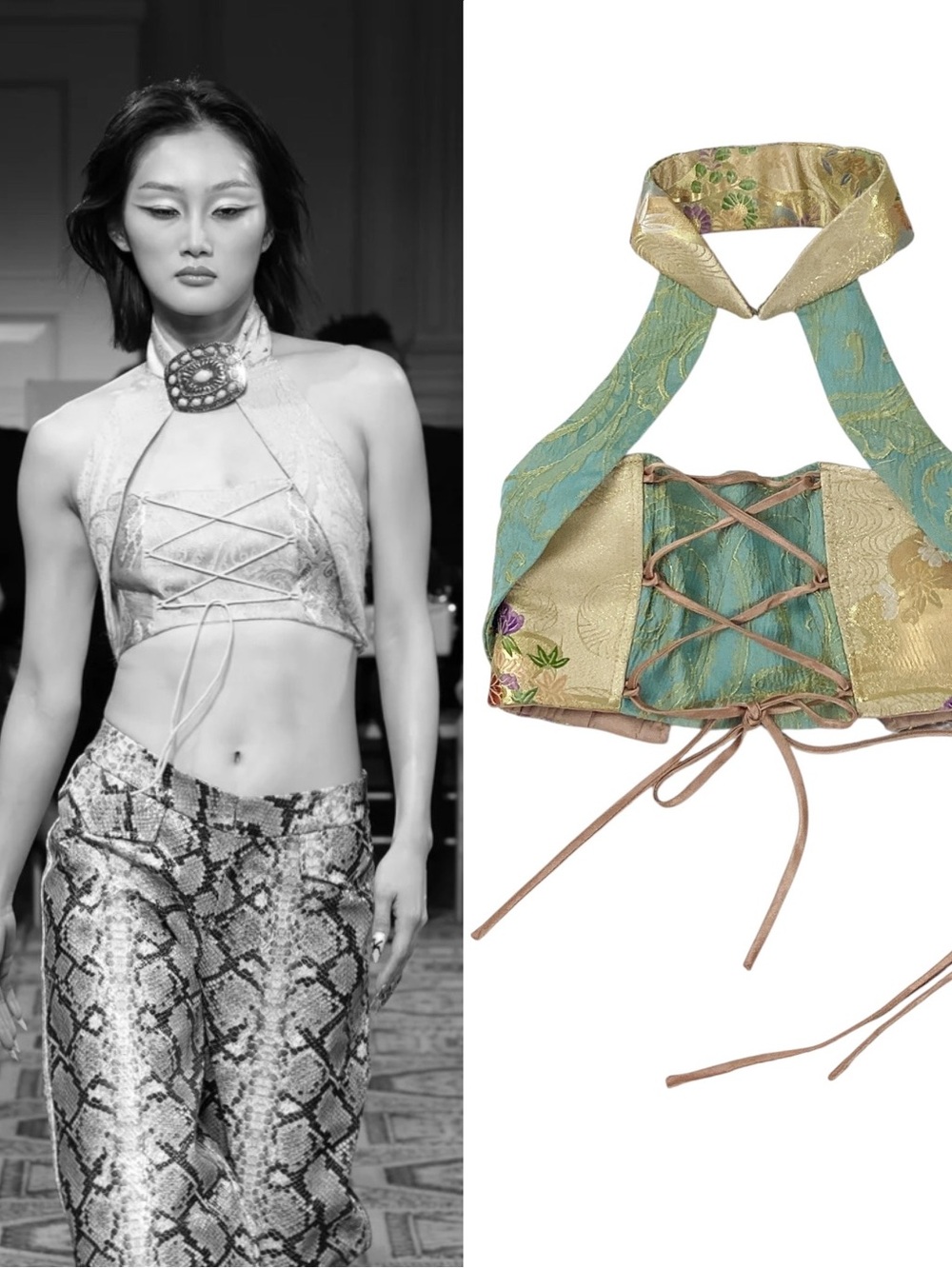 Kim Shui Moon Qipao Cropped Corset XS NWT Halter Open Back Top
